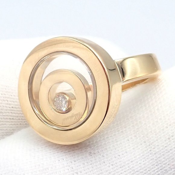 Authentic! Chopard 18k Yellow Gold Diamond Double Circle Happy Spirit Ring - Picture 6 of 12